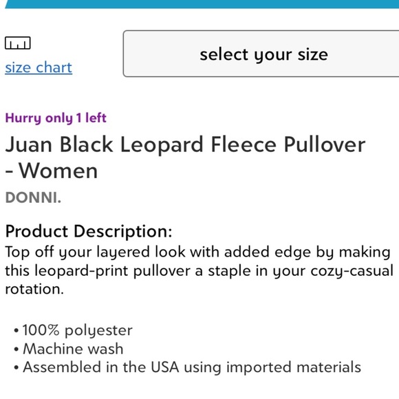 DONNI Juan Black Leopard Fleece Pullover Woman’s Jacket Size Small - Picture 4 of 4